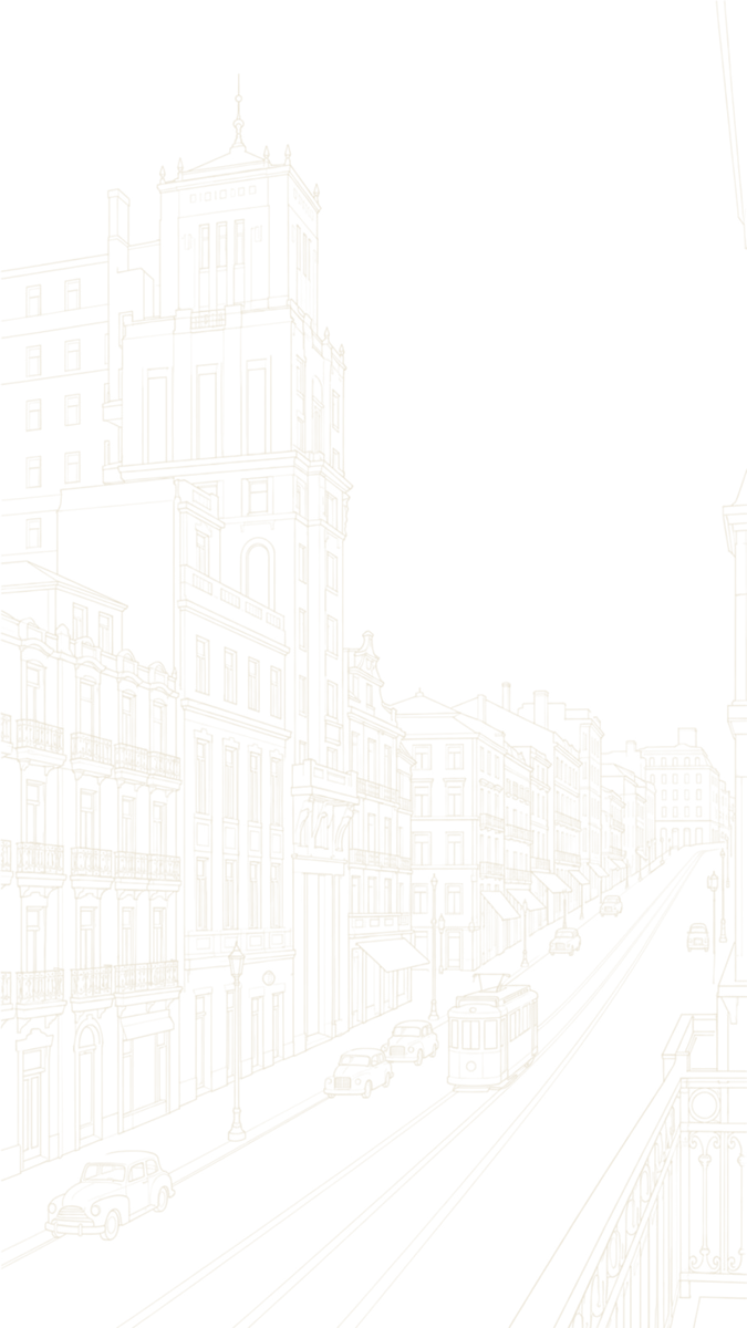 Ilustración de la calle Urzaiz con un tranvía